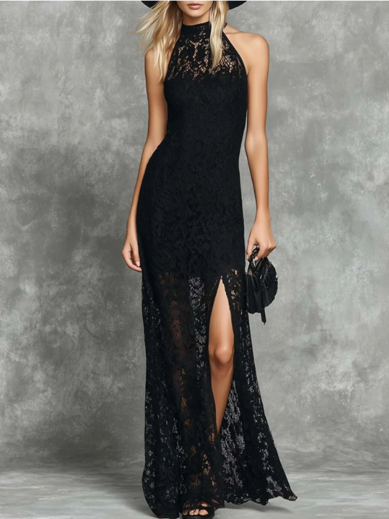 Slit Lace Sleeveless Maxi Dress